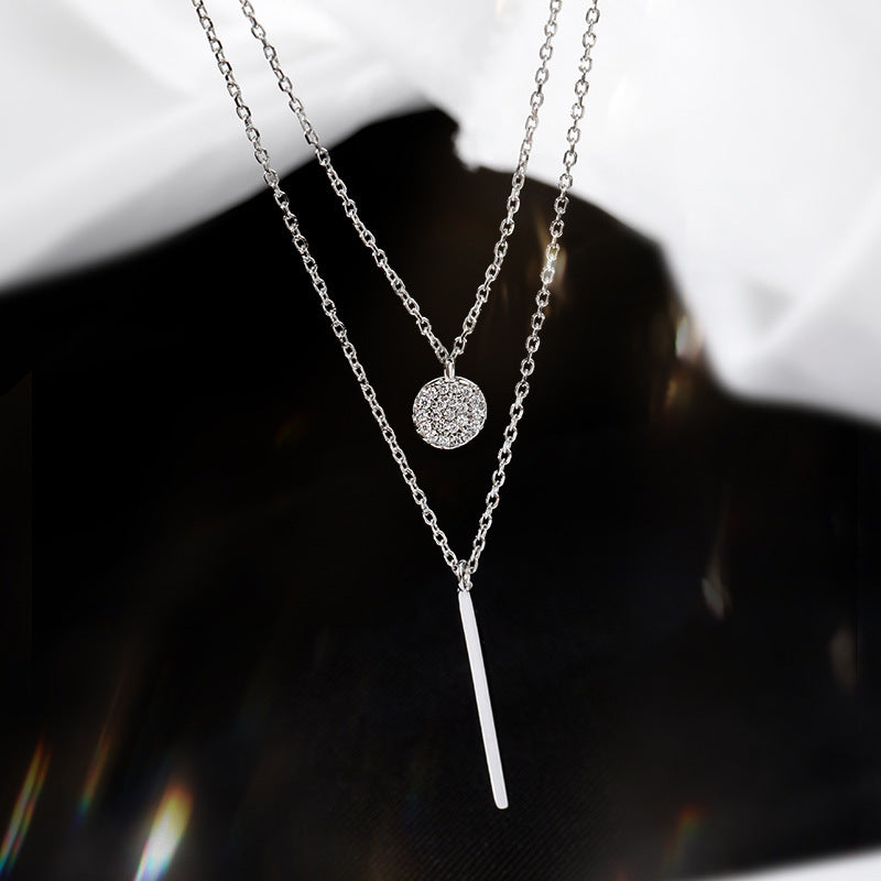 Square Stripe  Diamond Round Double Necklace jewelry