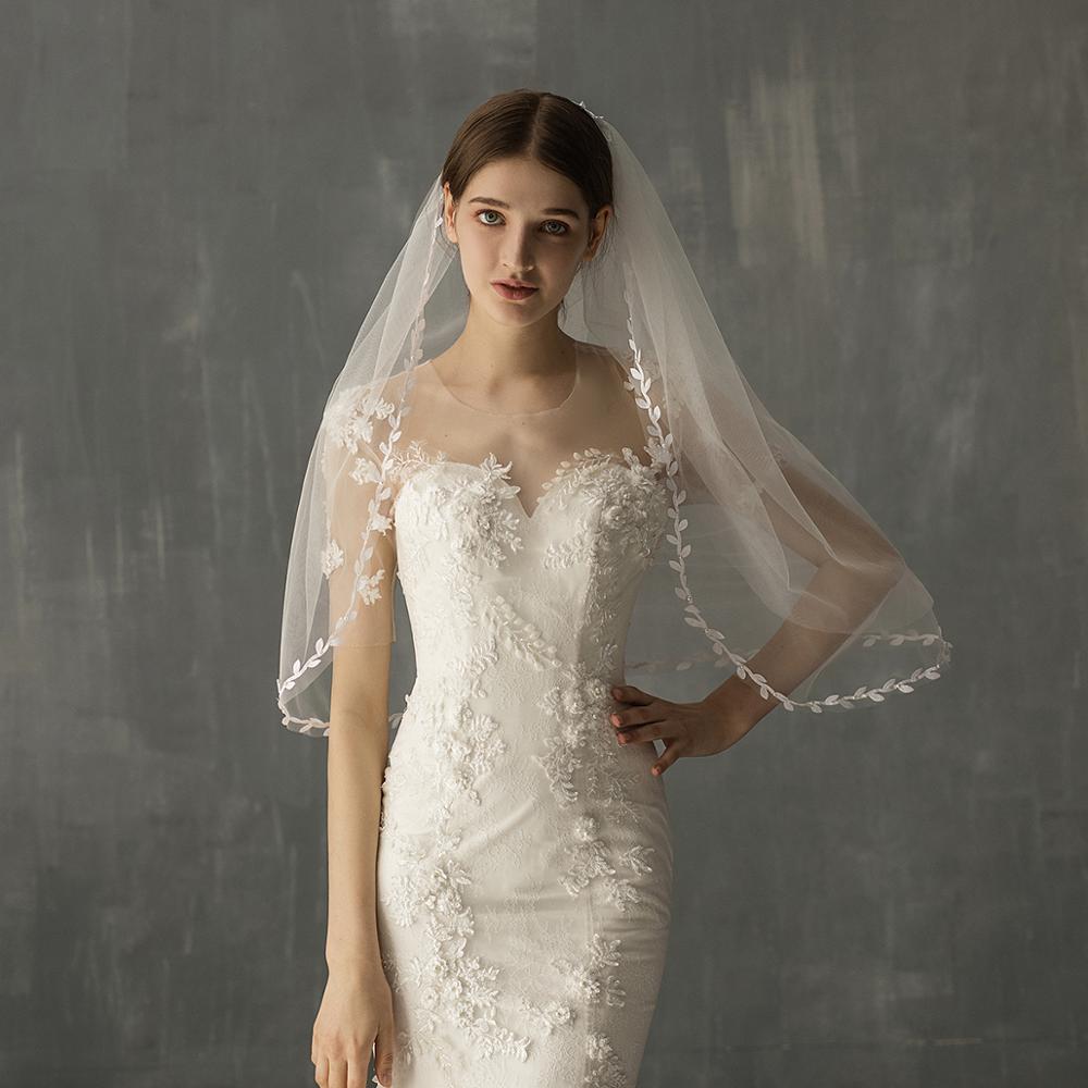 Mid Length Bridal Veil With Double Leaf Edge apparel & accessories