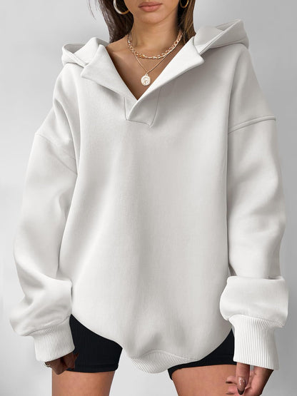 Women's Solid Color Hoodies Long Sleeve Hooded Solid Color Loose Sweater apparels & accessories