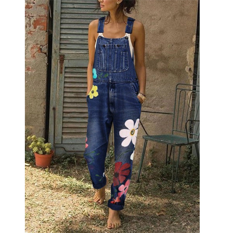 Denim overalls printed washed denim overalls apparel & accessories