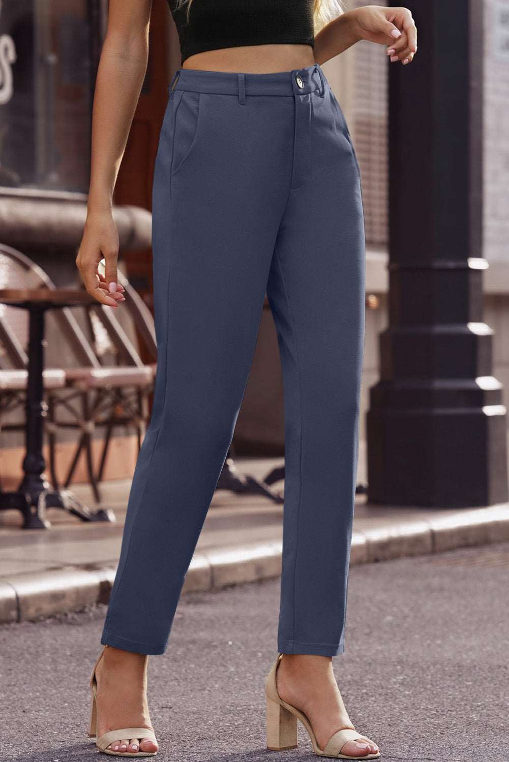 Ankle-Length Straight Leg Pants with Pockets apparel & accessories