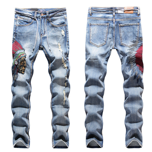 Embroidered Frayed Men's Jeans apparel & accessories