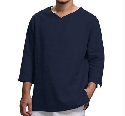 Loose Casual V-neck Top Pullover Shirt men's clothing