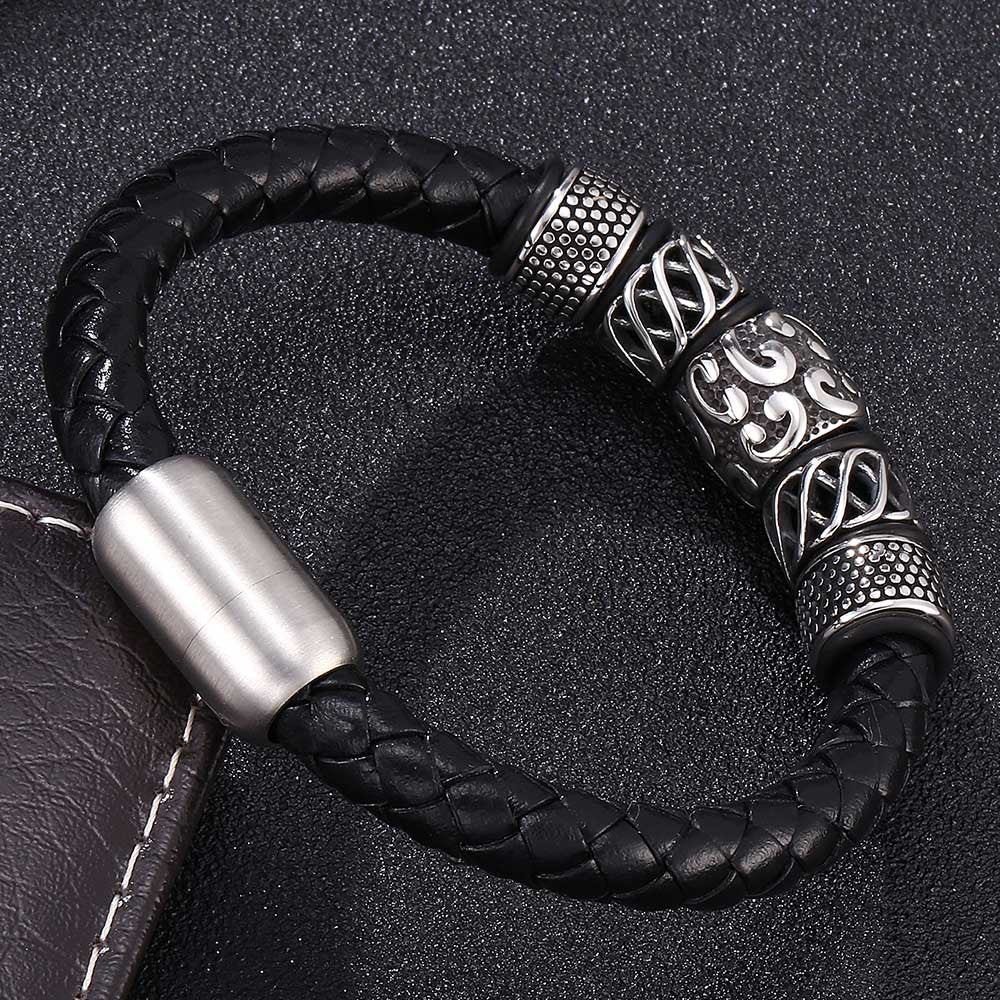 Genuine Leather Woven Stainless Steel Bracelet Jewelry