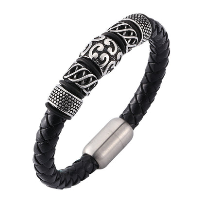 Genuine Leather Woven Stainless Steel Bracelet Jewelry