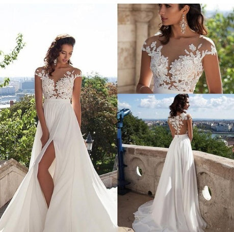 Bohemian wedding dress A word applique floor length chiffon bride dress apparels & accessories