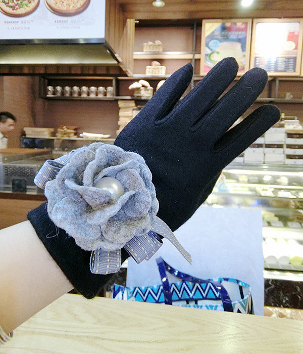 Cute Fashion Wool Five-Finger Bow Warm Gloves apparels & accessories