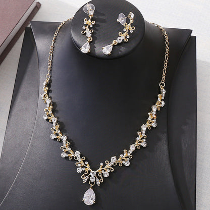 Bridal Rhinestone Zircon Earring Necklace Jewelry