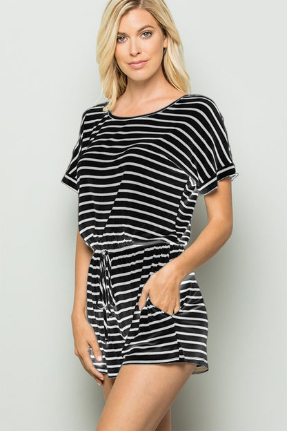 Heimish Striped Round Neck Short Sleeve Romper Bottom wear