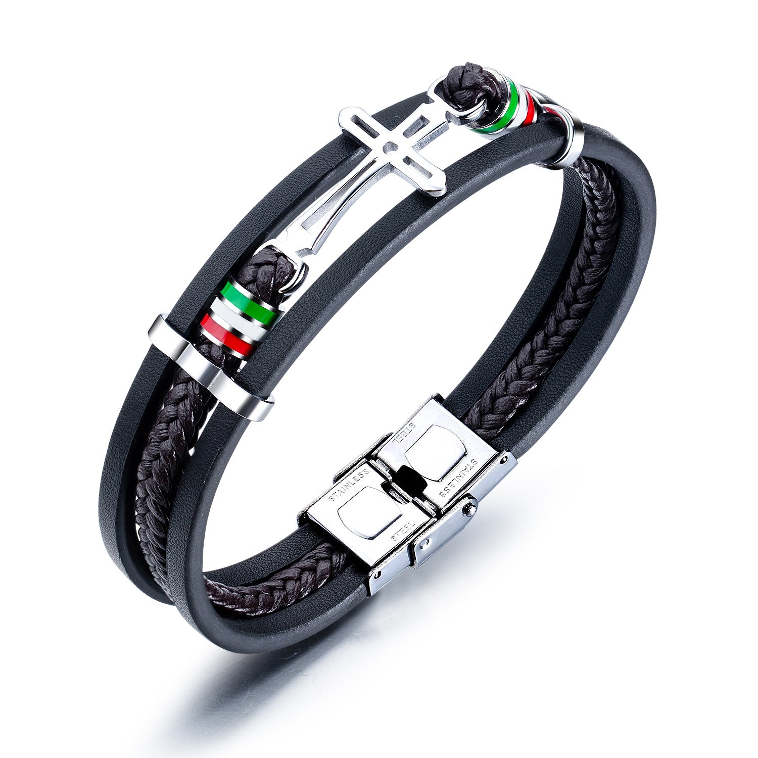 Men's Retro Creative Cross Multi-layer Woven Leather Bracelet Jewelry