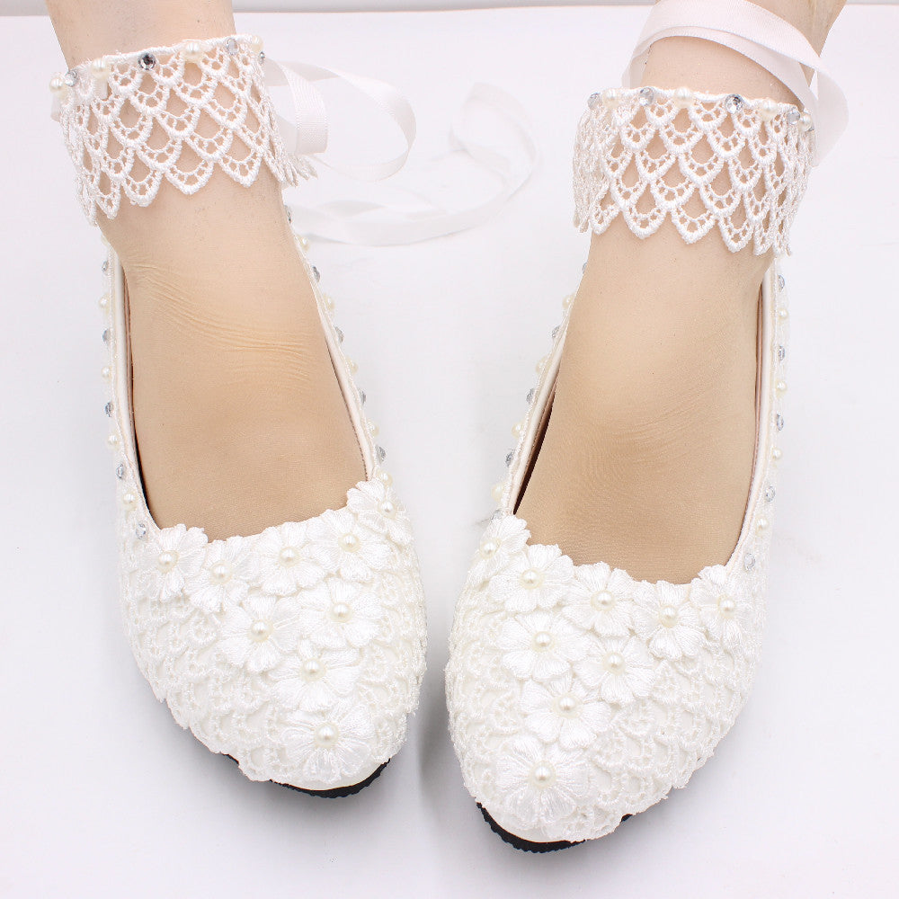 Lace-up White Wedding Dress Plus Size High Heel Women's Shoes Shoes & Bags