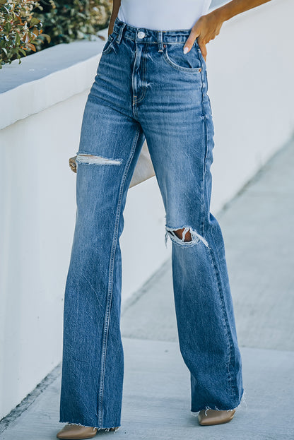 High-Rise Distressed Raw Hem Jeans apparel & accessories