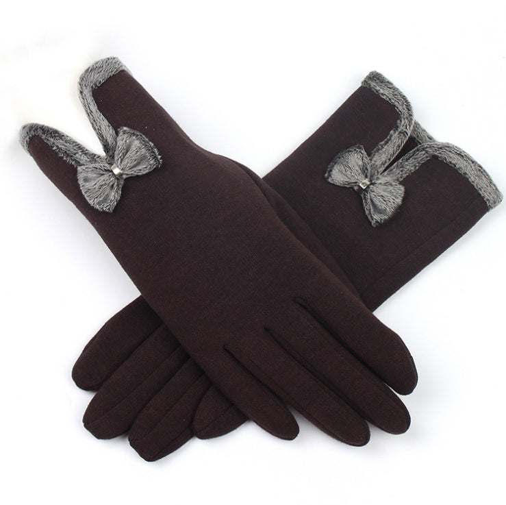 Female Autumn Winter Non-Inverted Velvet Cashmere Full Finger Warm Lace Gloves apparels & accessories