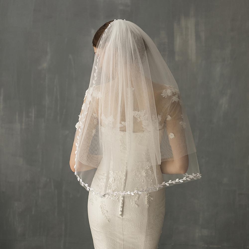 Mid Length Bridal Veil With Double Leaf Edge apparel & accessories