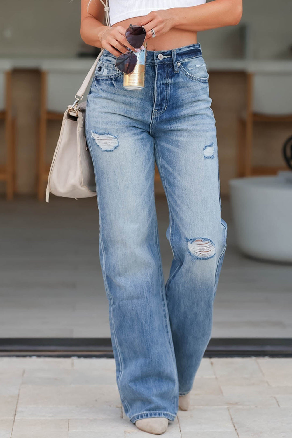 Distressed Straight Jeans with Pockets Bottom wear