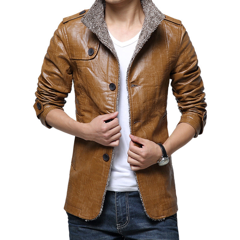 Men's Slim Leather Jacket with Plush Thick Fur apparel & accessories