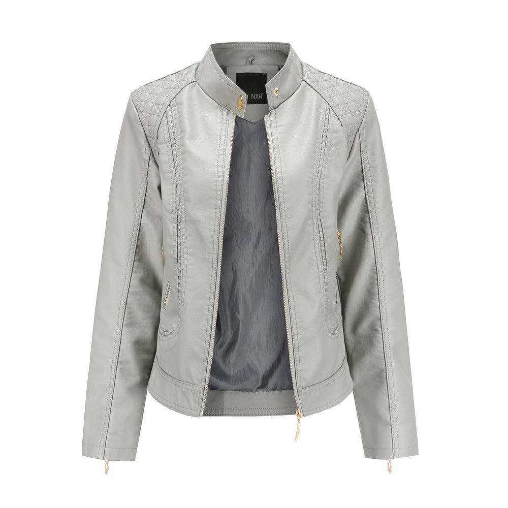 Women's stand collar PU leather jacket apparels & accessories