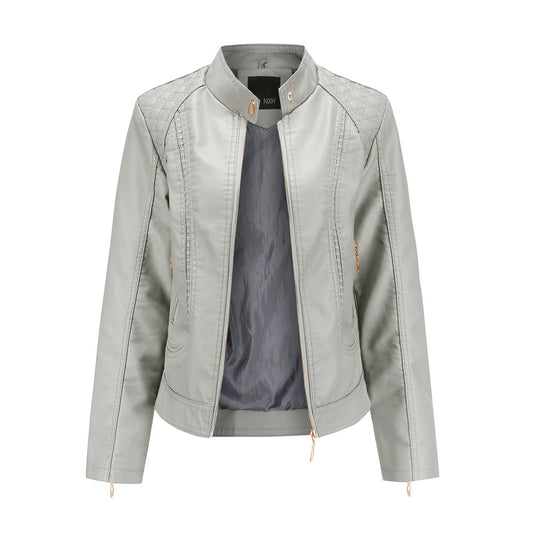 Women's stand collar PU leather jacket apparels & accessories