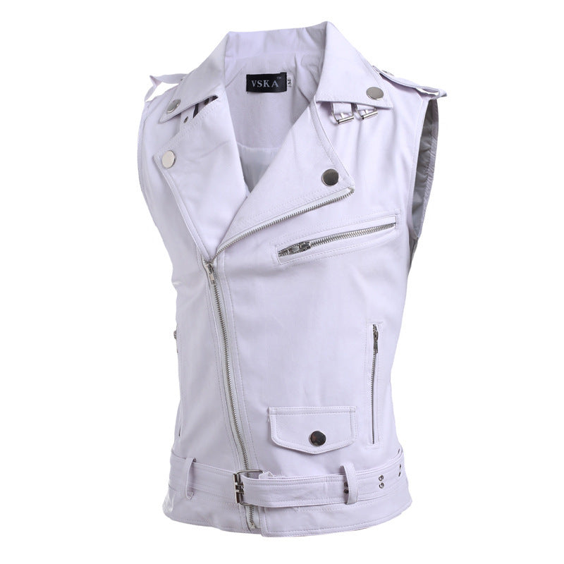 Zip-fit slim lapel short PU leather vest apparels & accessories