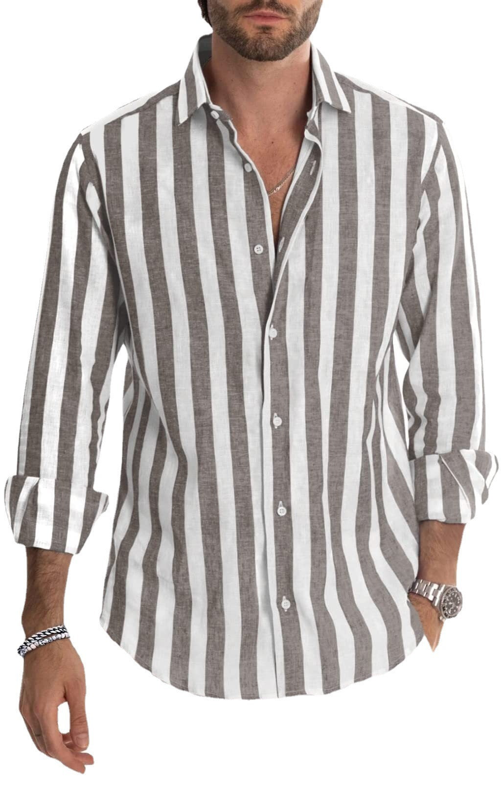 Polo Collar Stripes Shirt Loose men's clothing