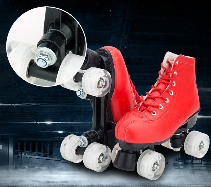 Big Red Cowhide Double Row Skates With Flashing Wheels And Wear Resistant Shoes & Bags