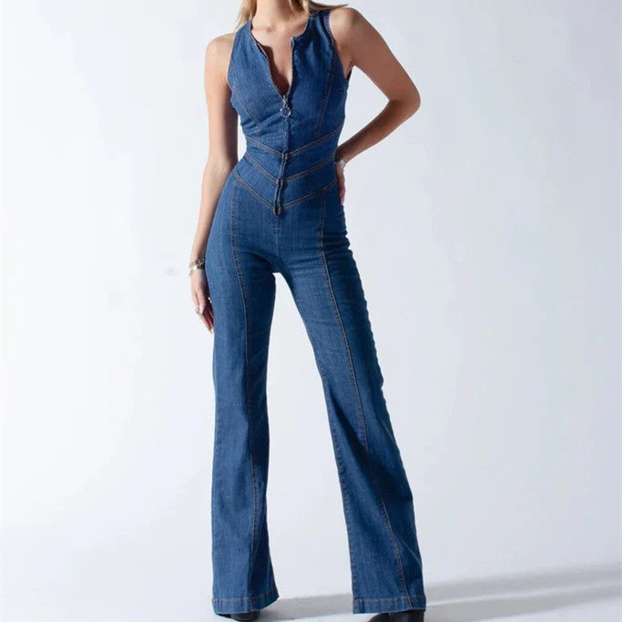 Slim Fit Street fashion Retro Style High Waist Denim Jumpsuit apparel & accessories