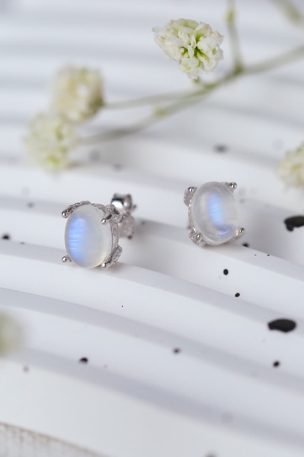 High Quality Natural Moonstone 925 Sterling Silver Stud Earrings apparel & accessories