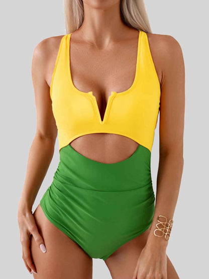 Tied Cutout Contrast One-Piece Swimwear apparel & accessories