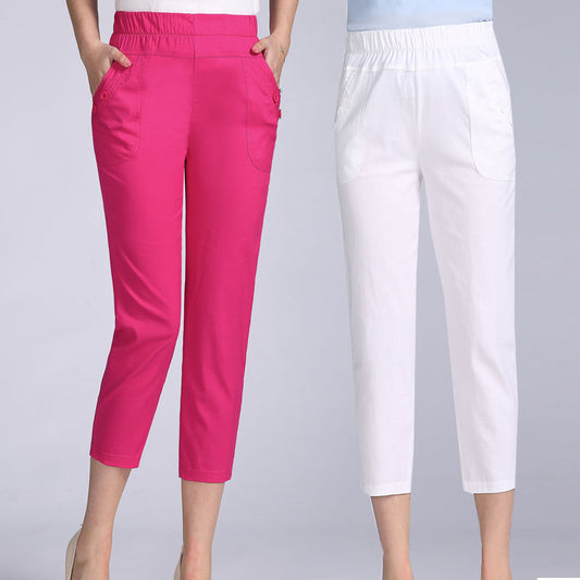 Thin Cotton Cropped Summer Elastic Waist Women's Pants apparel & accessories