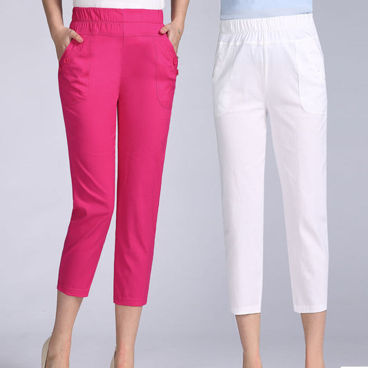 Thin Cotton Cropped Elastic Waist Women's Pants apparel & accessories