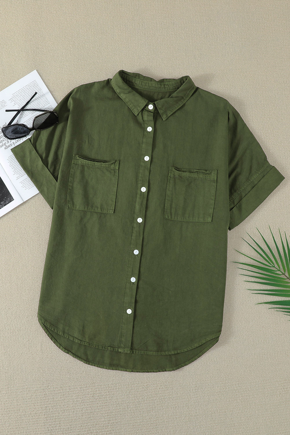 Pocketed Button Up Short Sleeve Denim Shirt apparel & accessories