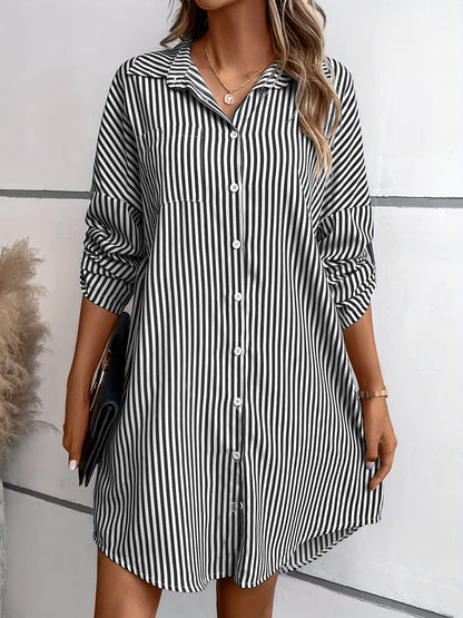 Striped Button Up Long Sleeve Mini Shirt Dress apparel & accessories