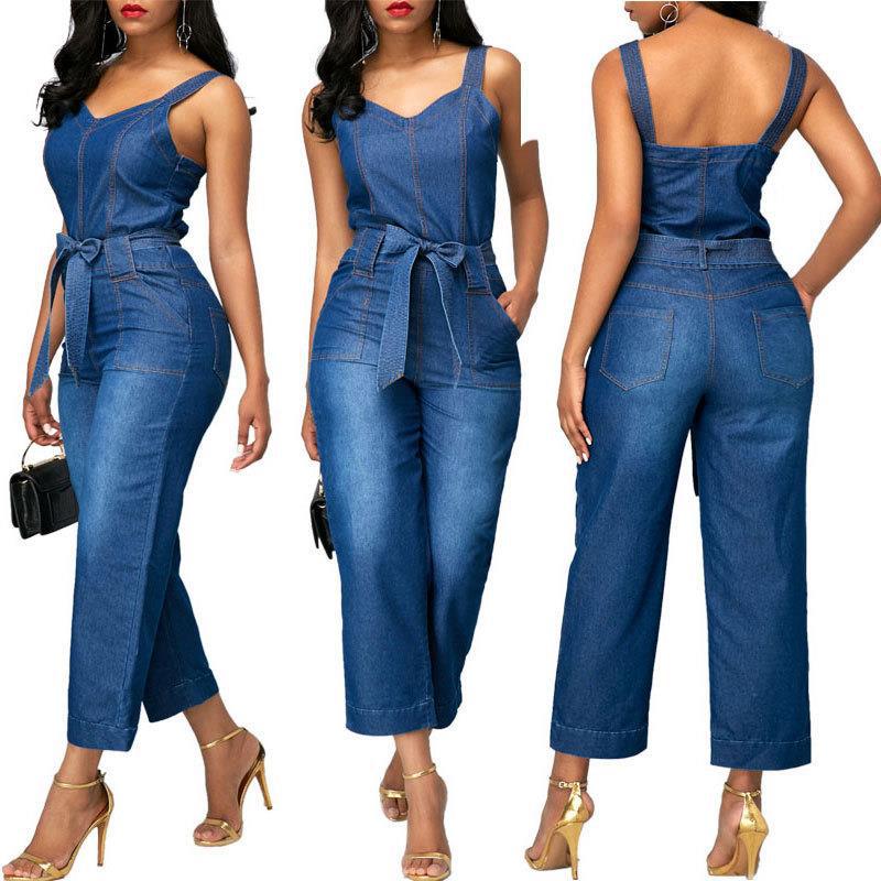 Sling Bowknot Denim Jumpsuit apparel & accessories