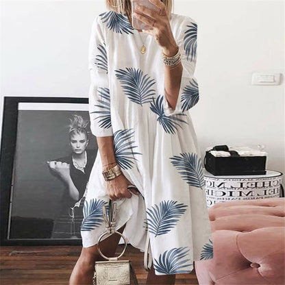 Retro print O-neck print dress women apparel & accessories