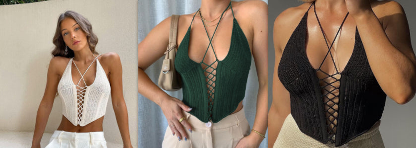 Women's Navel Cutout Fishbone Tie Sweater Tank Top apparels & accessories