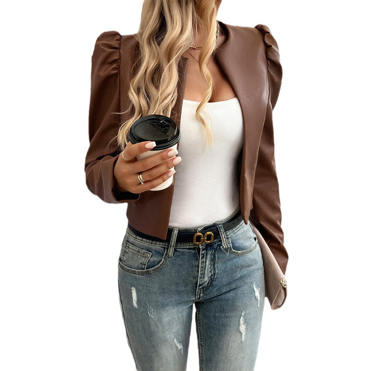 Leisure Cardigan Leather Coat apparels & accessories