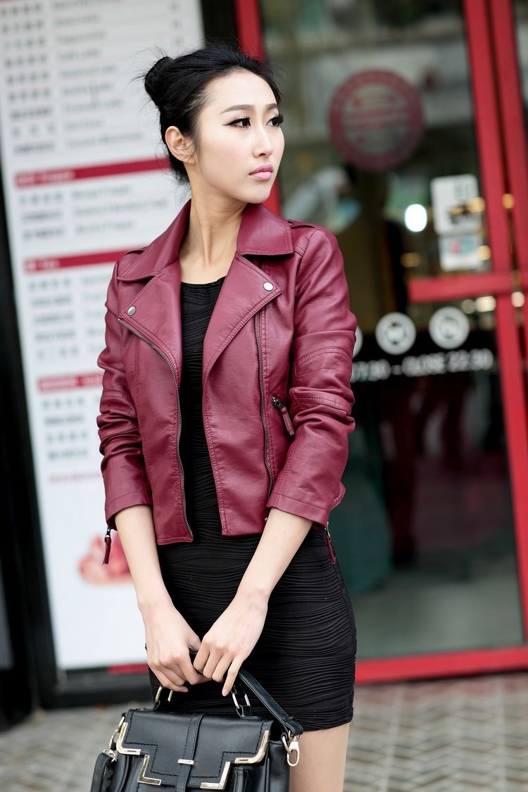 Women's jacket Diagonal zipper motorcycle leather short autumn women's leather apparels & accessories