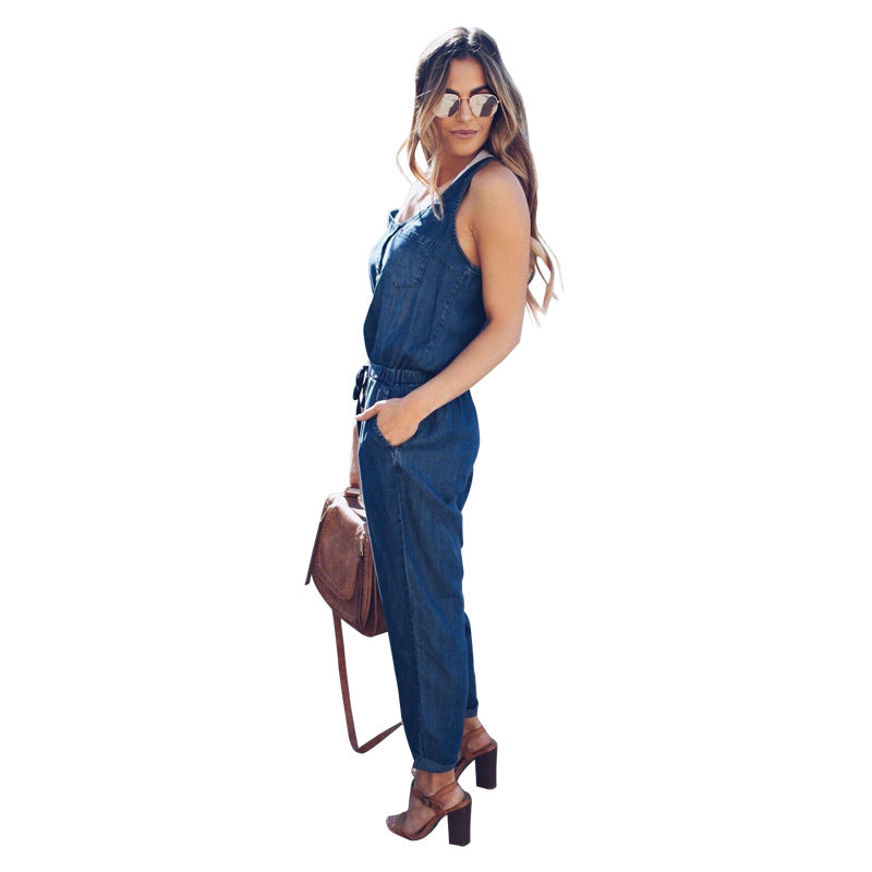 Denim Sleeveless Jumpsuit 0