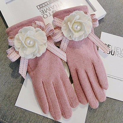 Cute Fashion Wool Five-Finger Bow Warm Gloves apparels & accessories