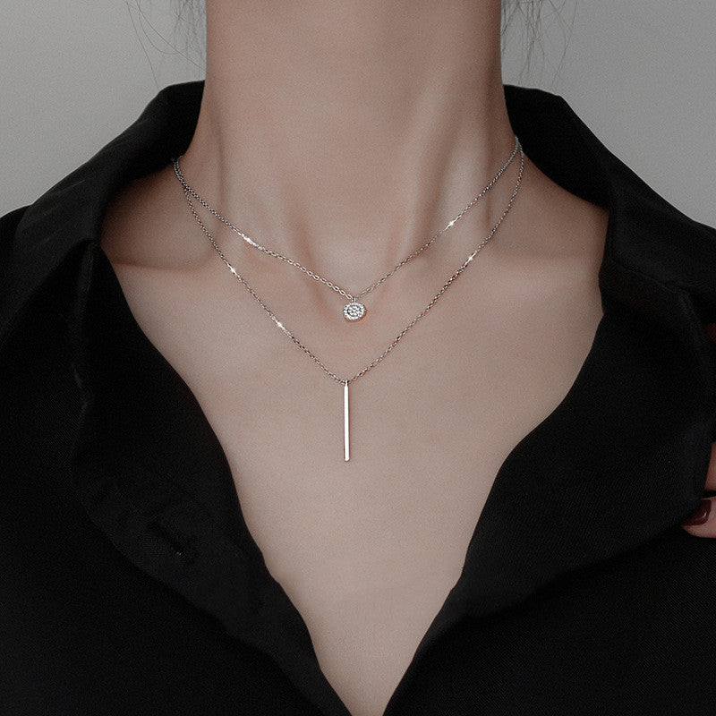 Square Stripe  Diamond Round Double Necklace jewelry