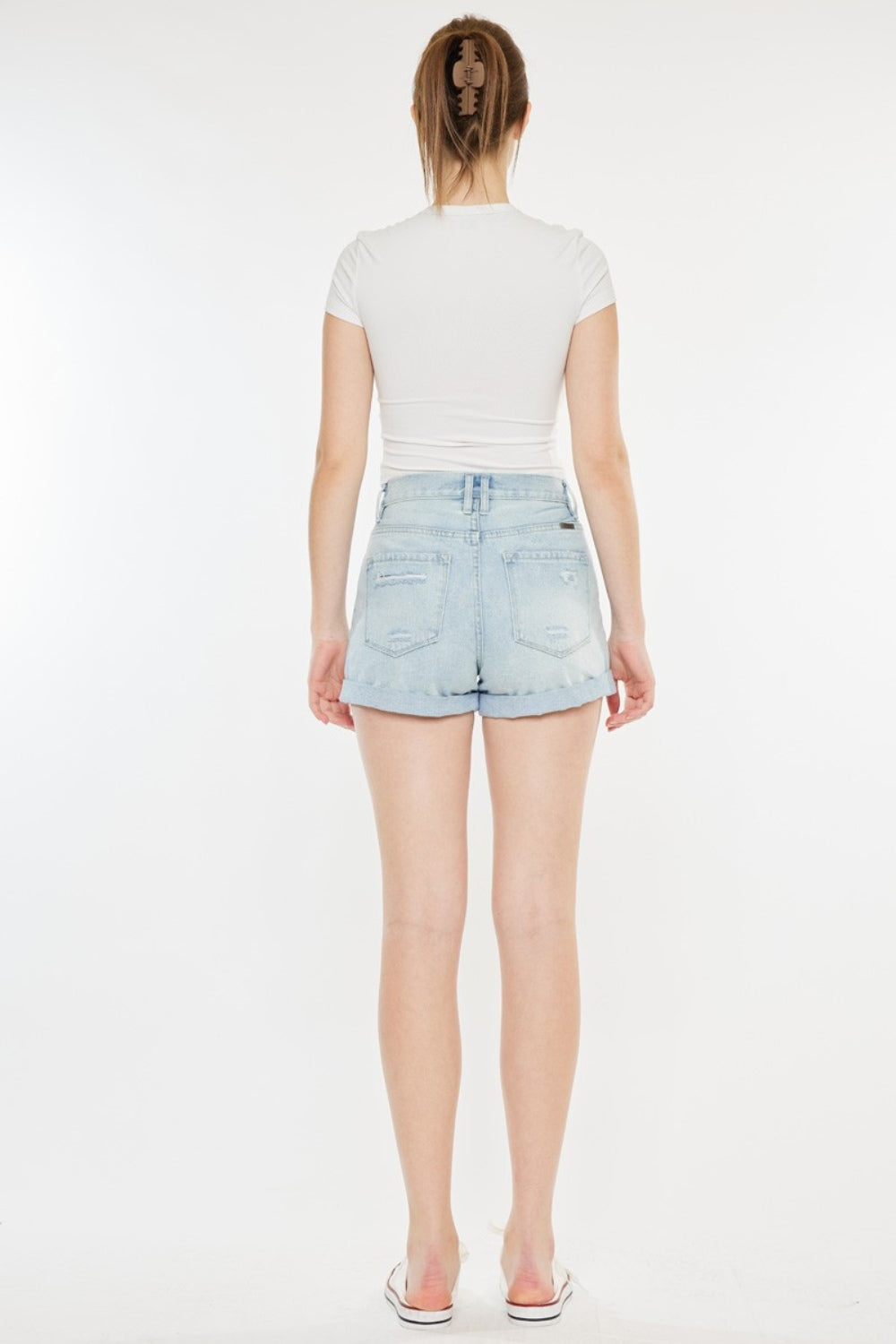 Kancan High Rise Repaired Mom Denim Shorts Bottom wear