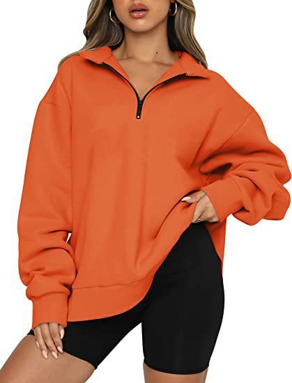 Women Sweatshirts Zip Turndown Collar Loose Casual Tops apparels & accessories