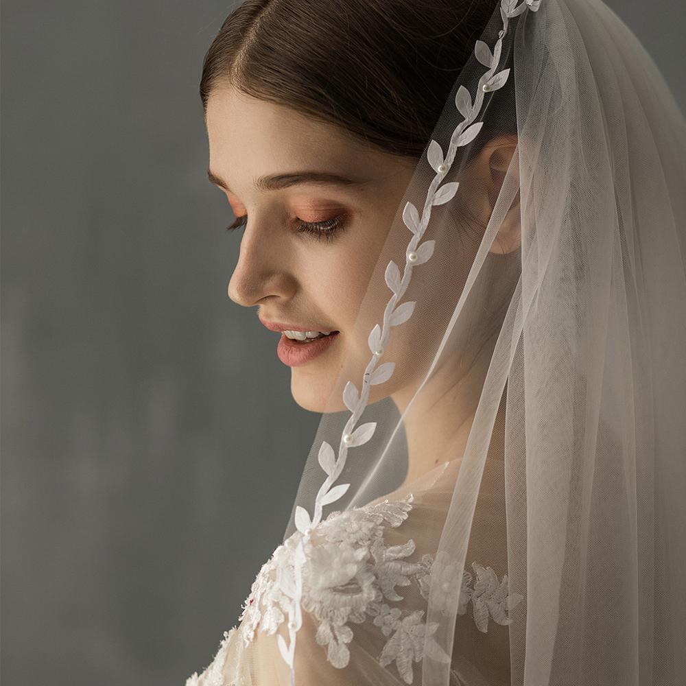 Mid Length Bridal Veil With Double Leaf Edge apparel & accessories