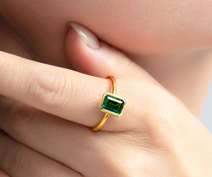 Female 925 Pure Women's Emerald Ring Jewelry