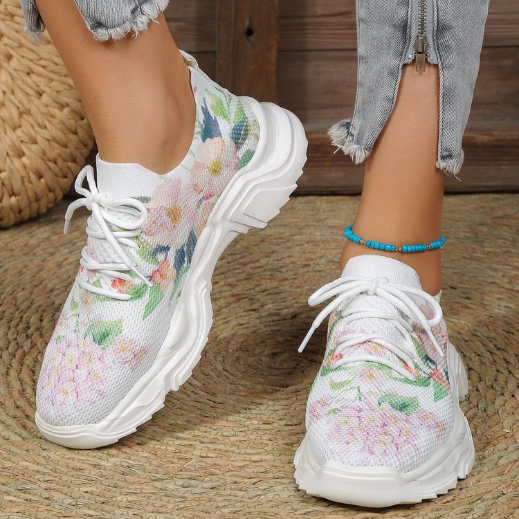 Casual Flower Sports Women's Fashion Flat Single Plus Size Warped Head Lace Up Casual Shoes & Bags
