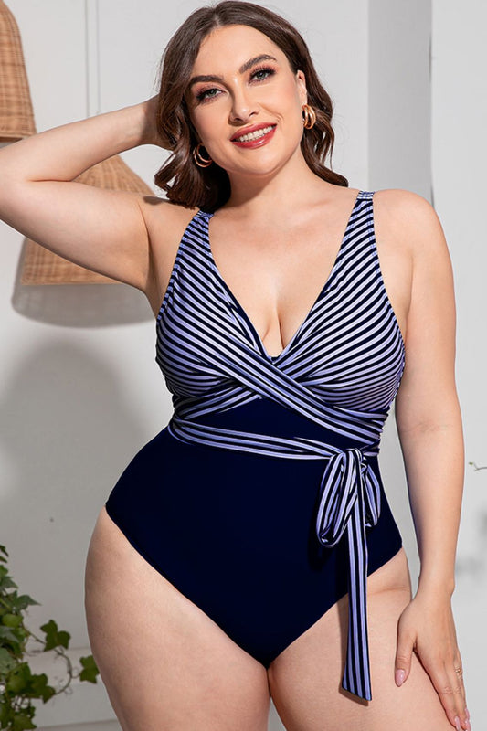 Plus Size Striped Tie-Waist One-Piece Swimsuit apparel & accessories