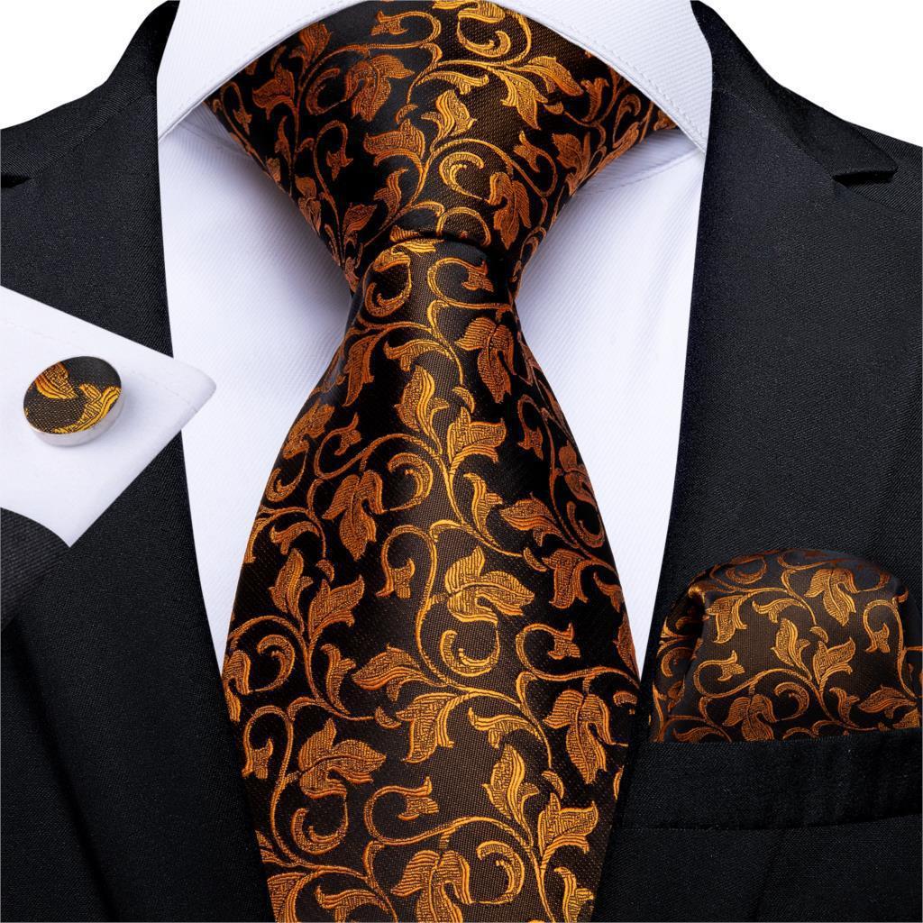 Men's Tie Luxury Black And Gold Striped Silk Woven apparels & accessories