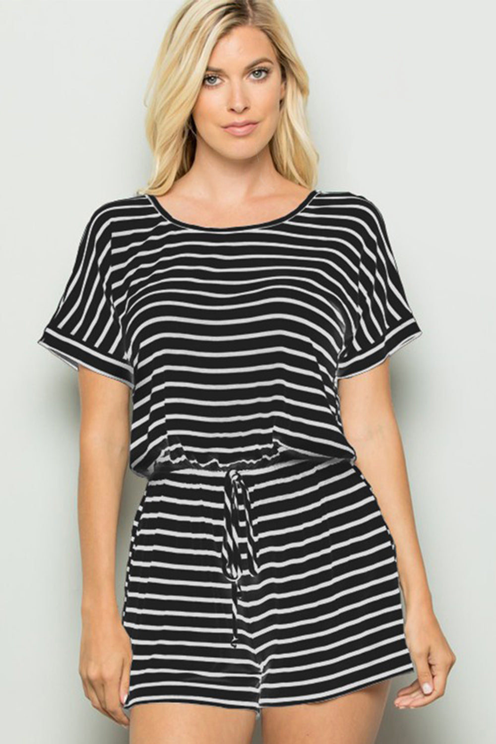 Heimish Striped Round Neck Short Sleeve Romper Bottom wear