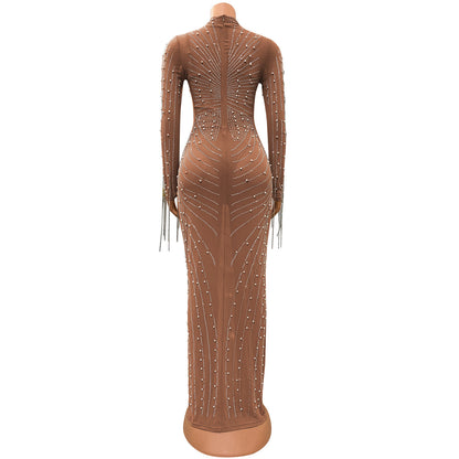 Women's Mesh Rhinestone Long Dress apparel & accessories