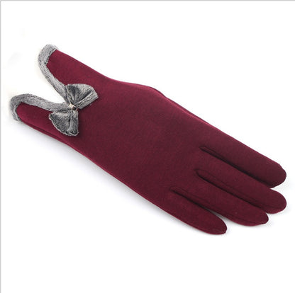 Female Autumn Winter Non-Inverted Velvet Cashmere Full Finger Warm Lace Gloves apparels & accessories